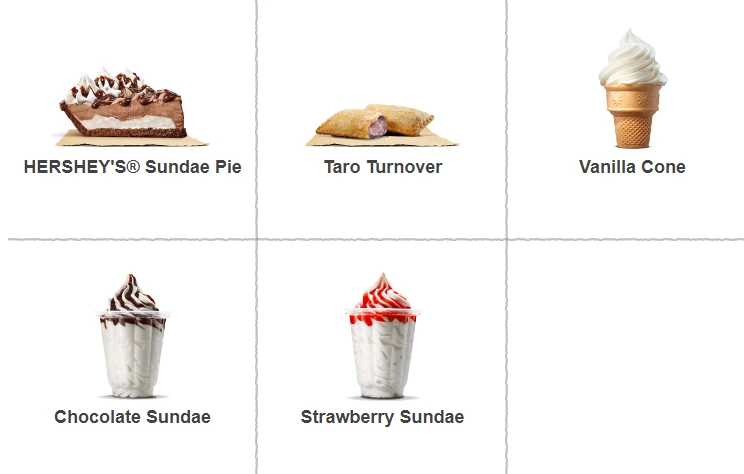 BURGER KING SWEETS menu