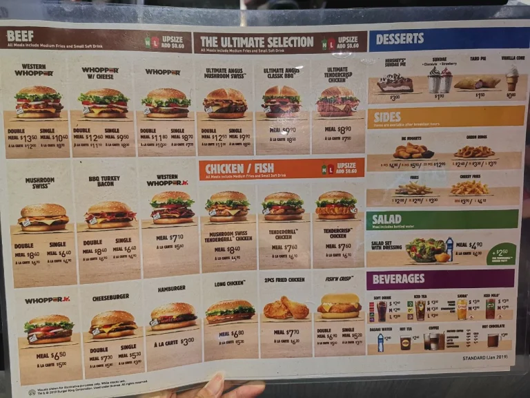 Burger King Menu price