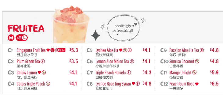 Fruit Tea Menu