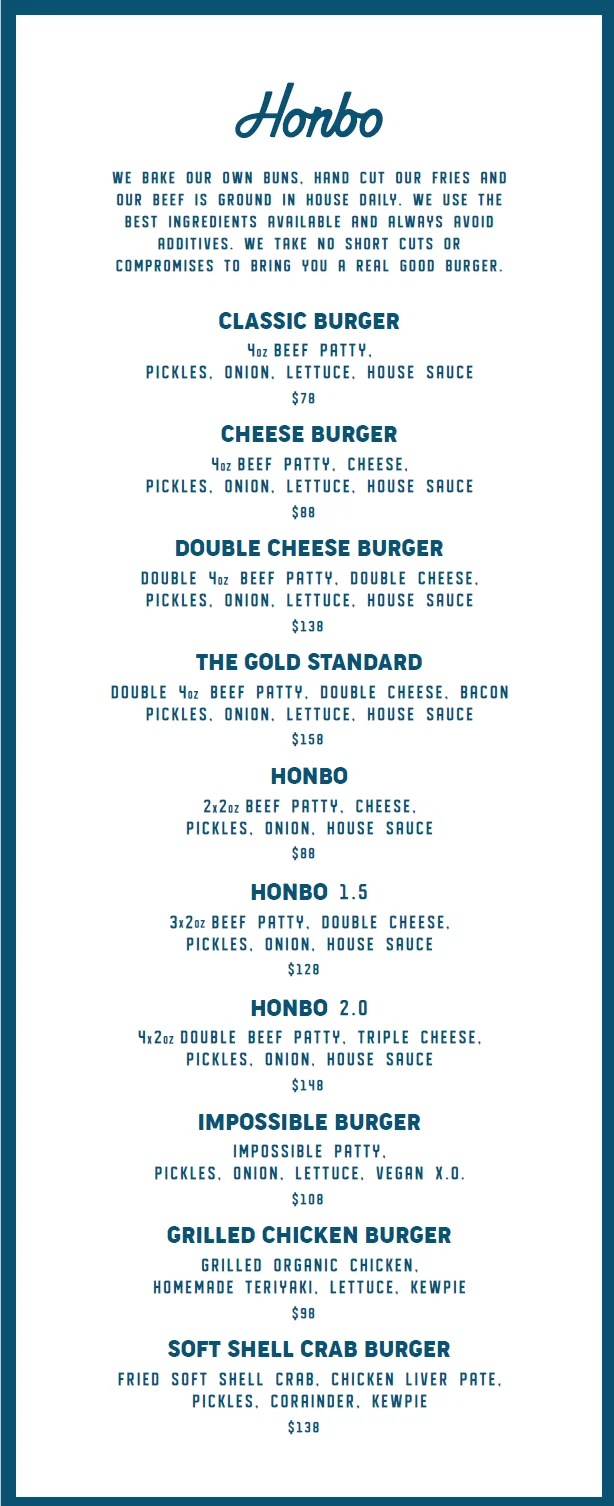 Honbo Menu prices