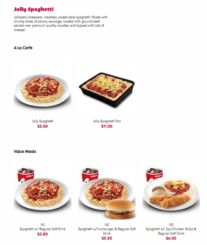 JOLLIBEE SPAGHETTI MENU