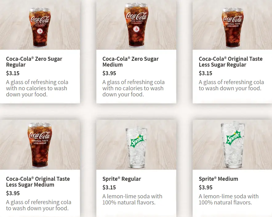 KFC DRINKS menu