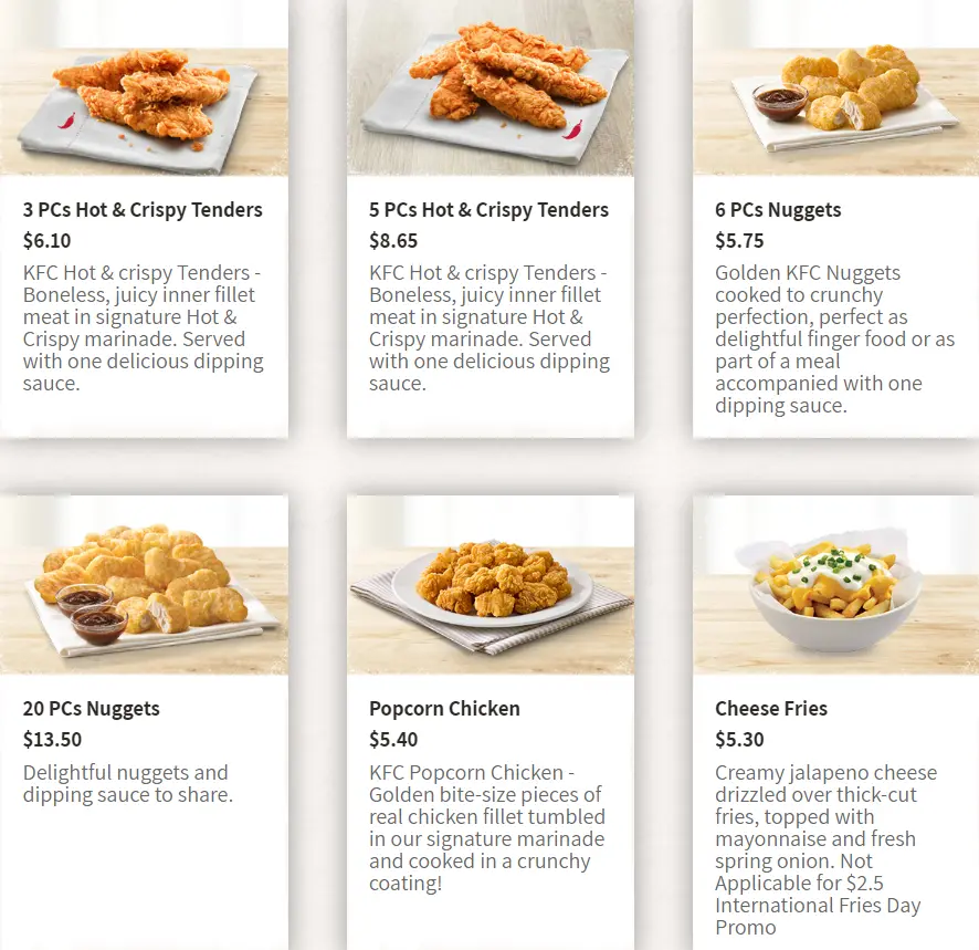 KFC SIDES menu