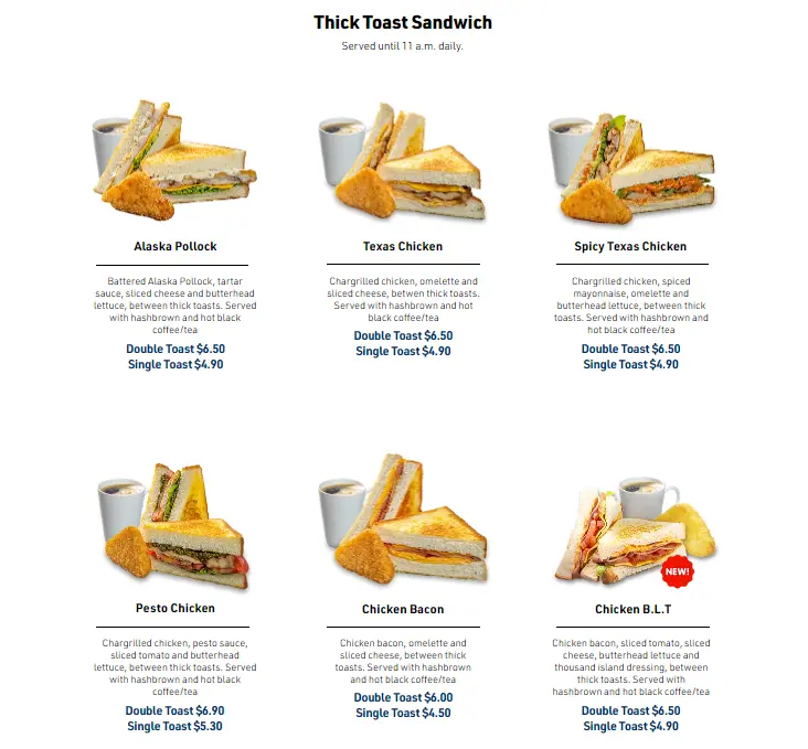 LJS THICK TOAST SANDWICHES menu