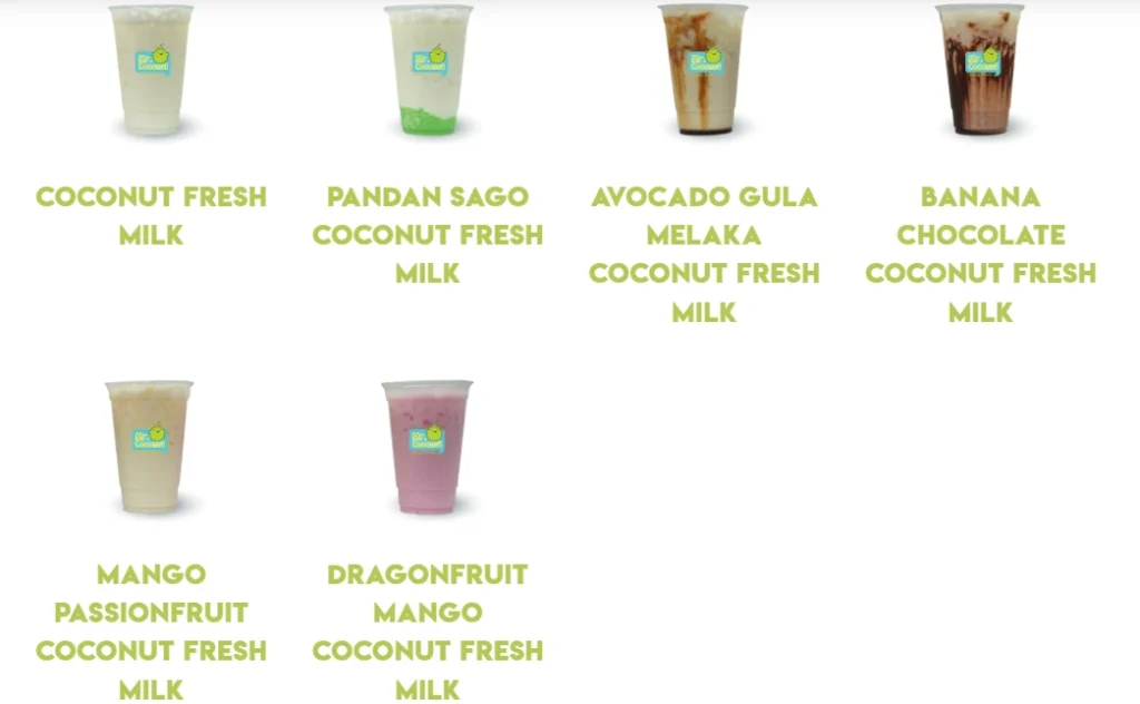 Mr Coconut Fresh Milk menu