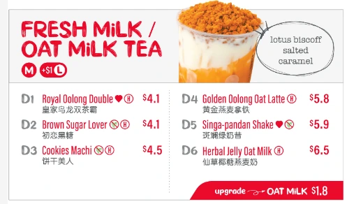 Oat Milk Tea menu