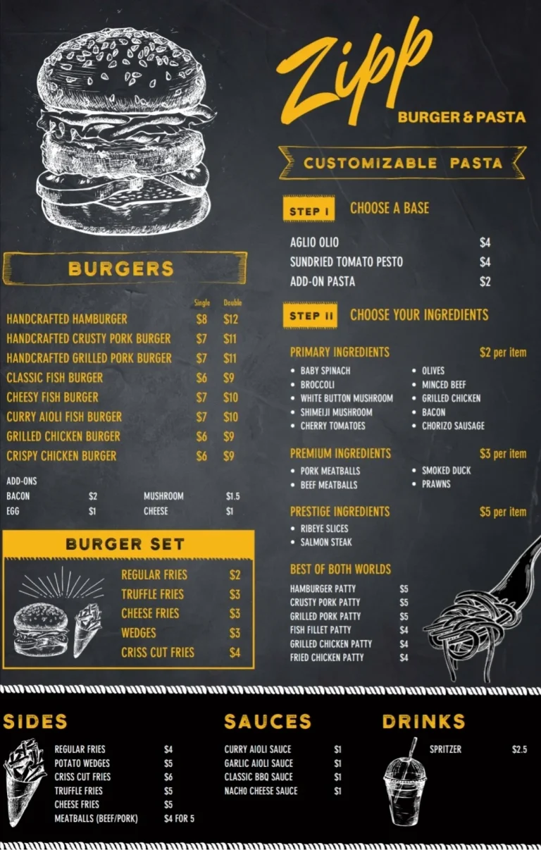 Zipp Menu prices