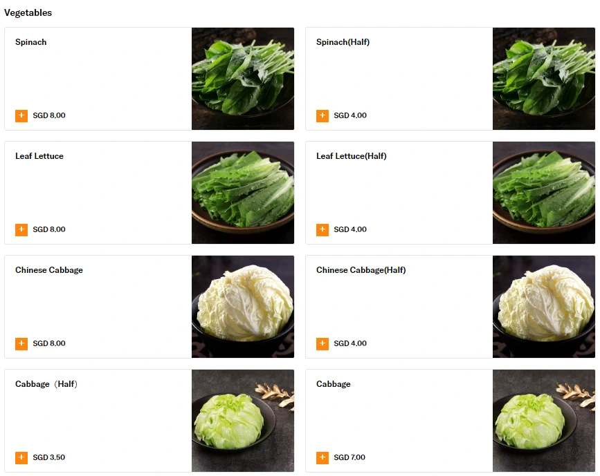 HAIDILAO VEGETABLES MENU