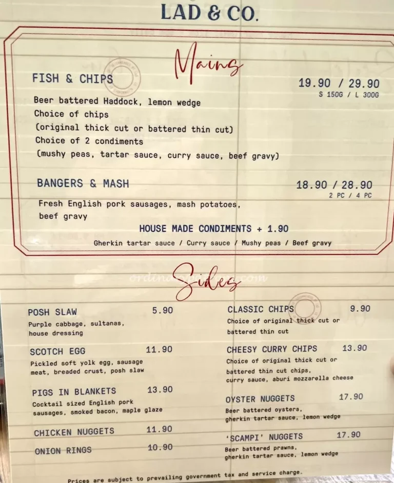 Lad & Co Menu prices