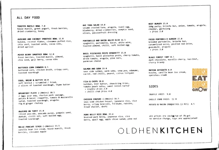 Old Hen Menu With Latest Prices Singapore 2024