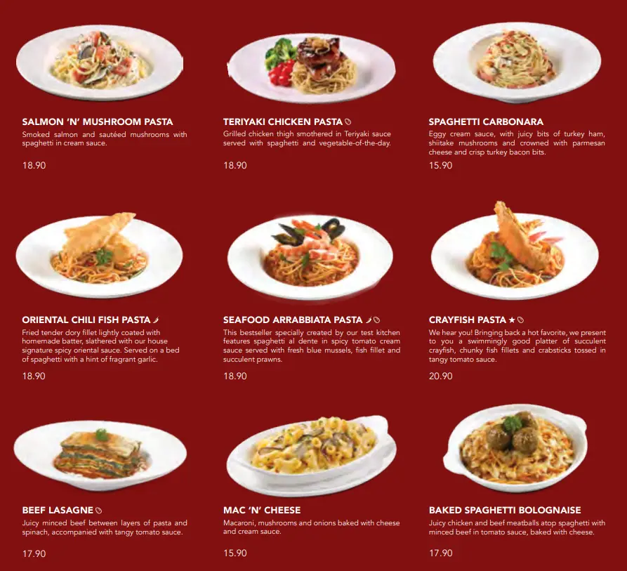 PASTA menus