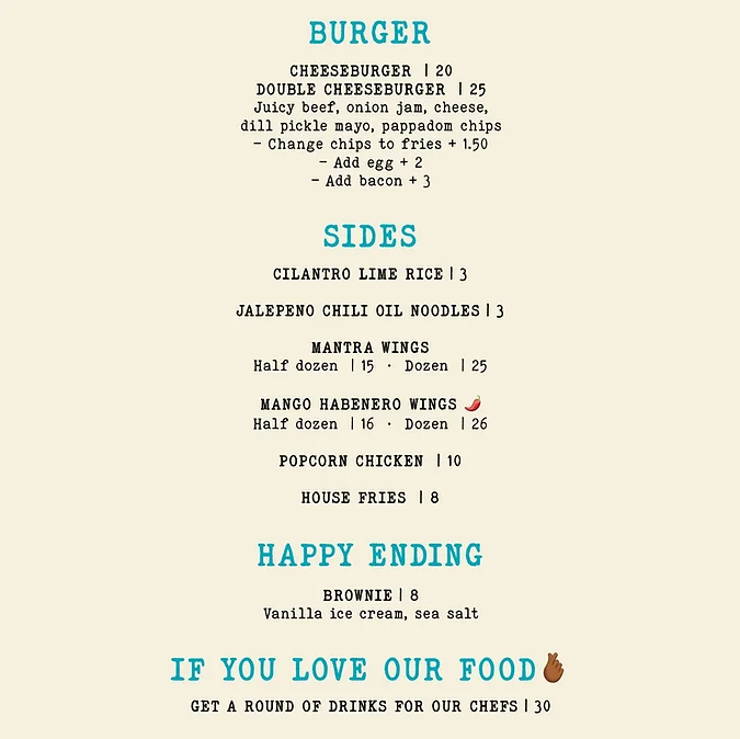 SIXTEEN OUNCES BURGER menu