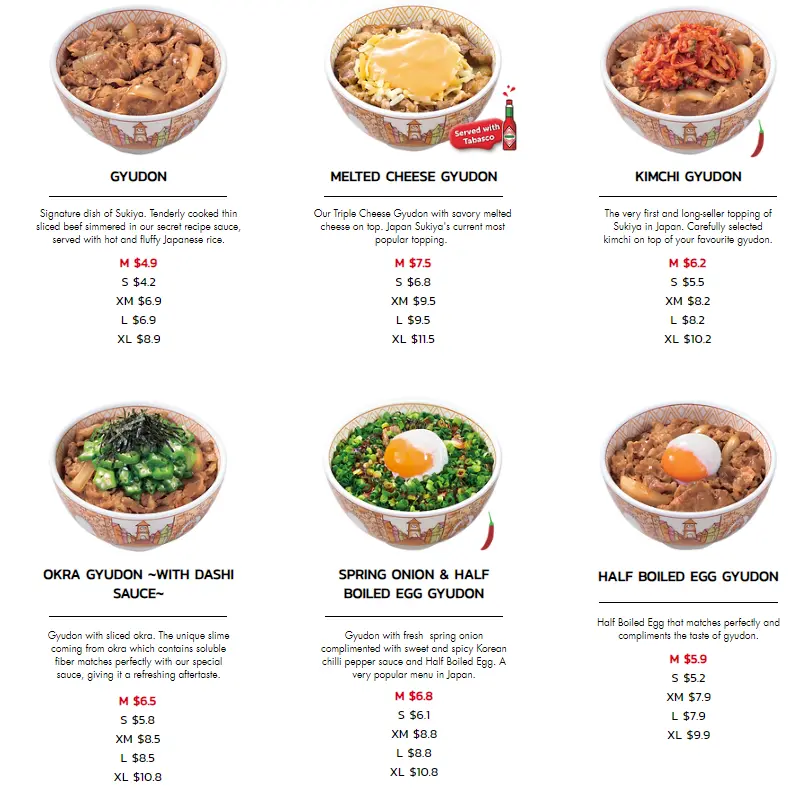 Sukiya Gyudon Menu