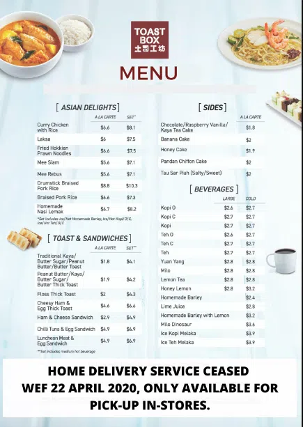 Toast Box Menu prices