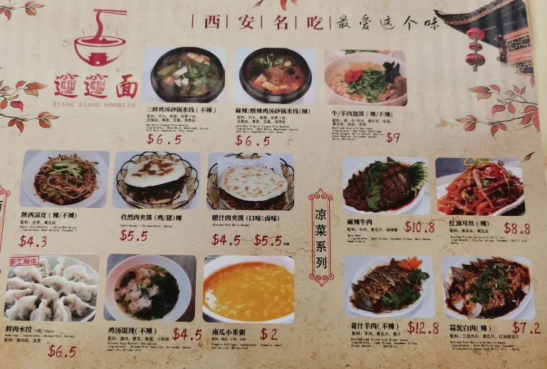 BIANG BIANG NOODLES MENU prices