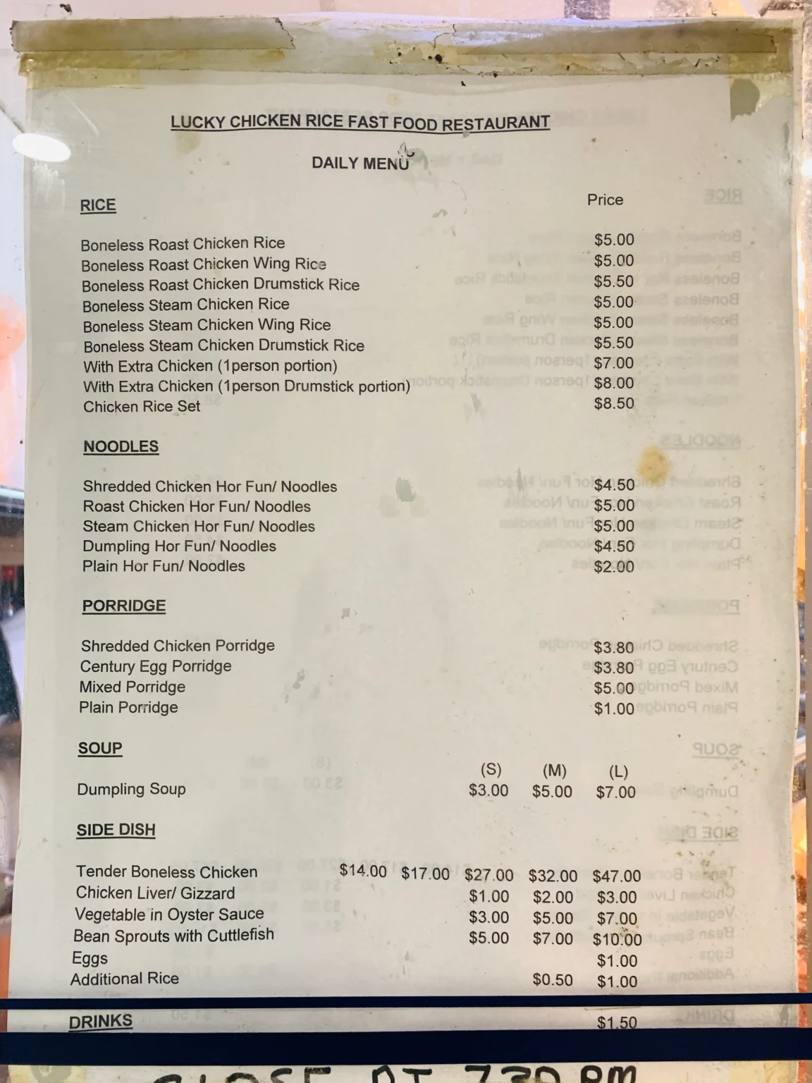 Lucky Chicken Rice Menu prices