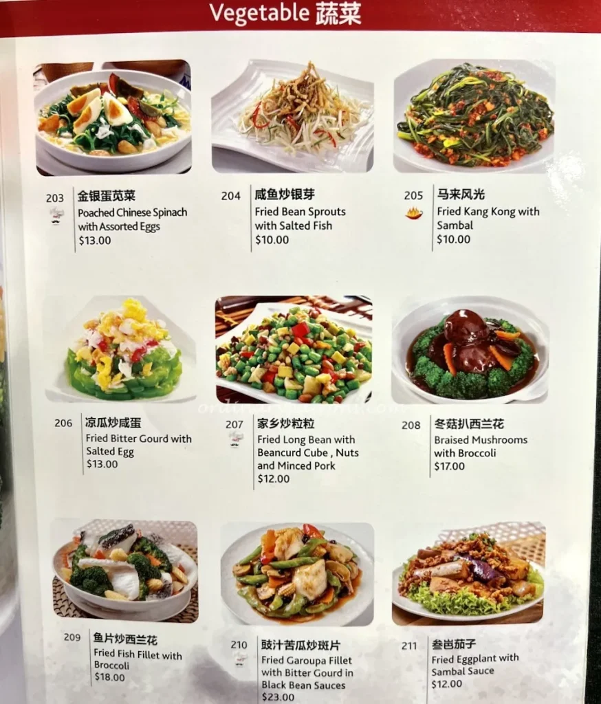 Vegetables Menu