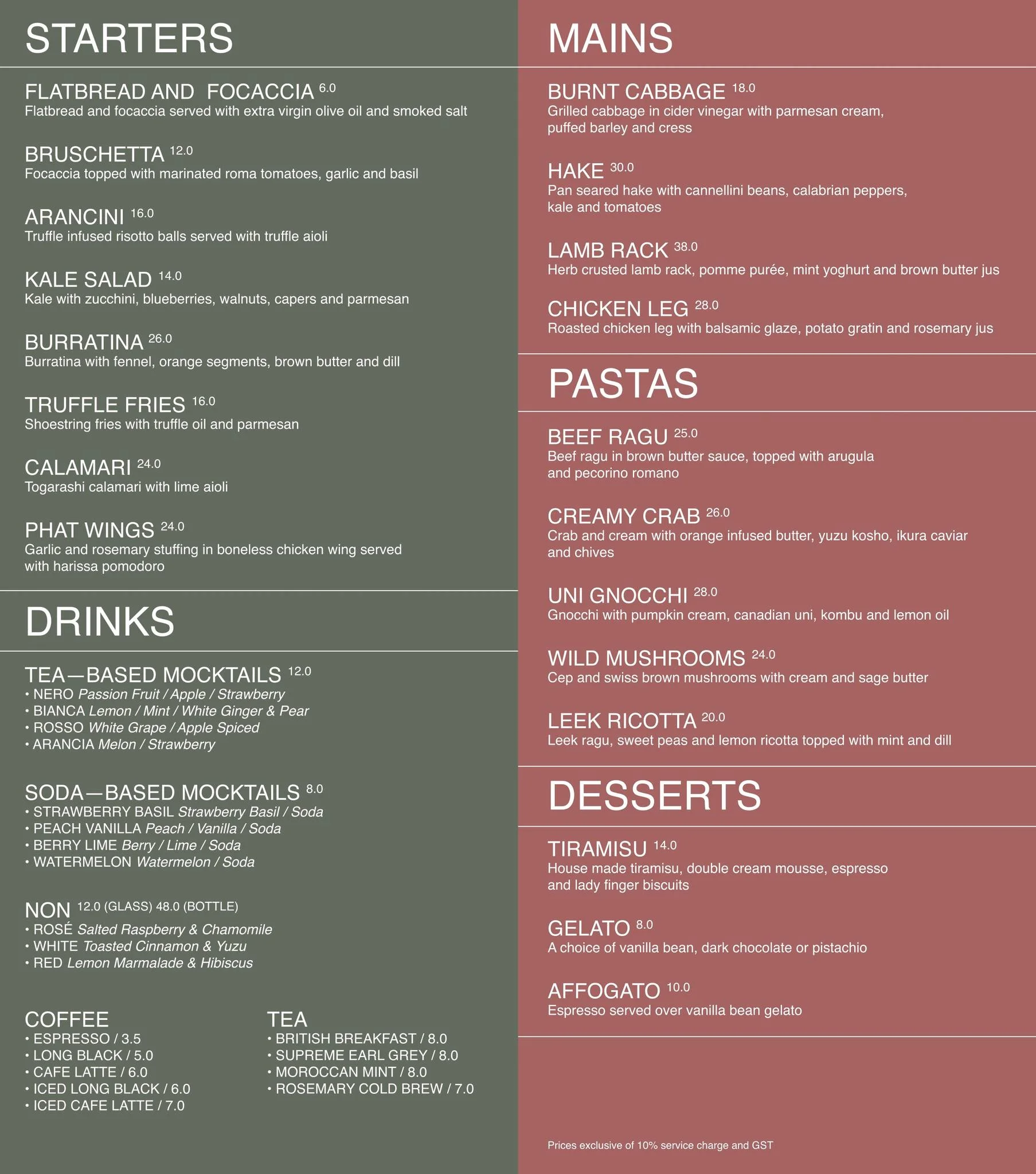 Tipo Pasta Bar Menu prices