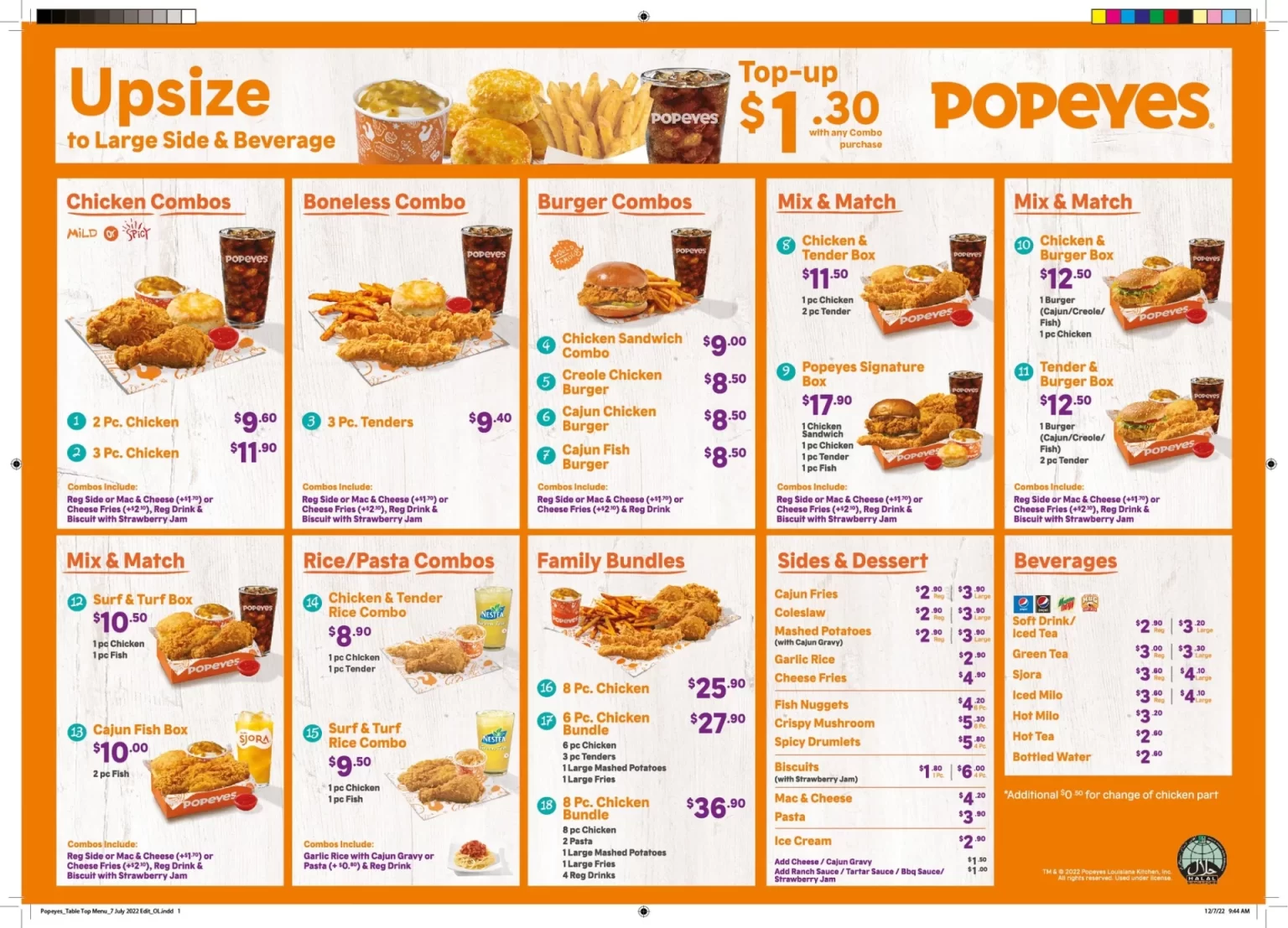 POPEYES MENU WITH PRICES SINGAPORE 2024