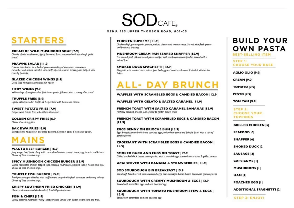 SOD CAFE MENU