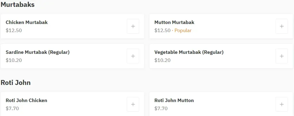 SPRINGLEAF MURTABAKS & ROTI JOHN PRICES
