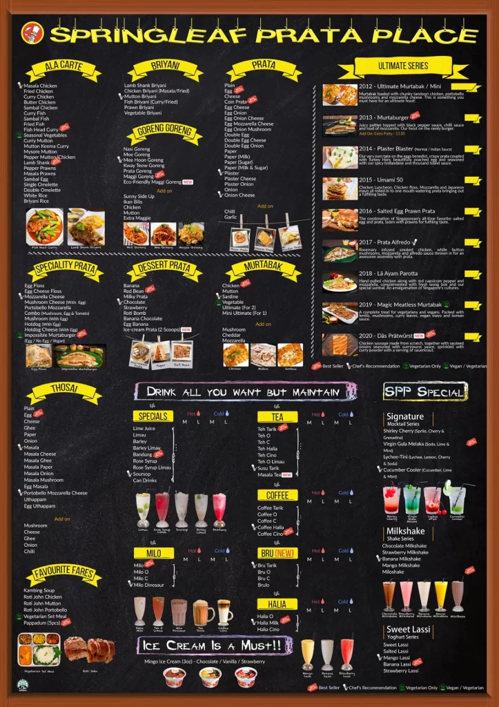 SPRINGLEAF PRATA MENU