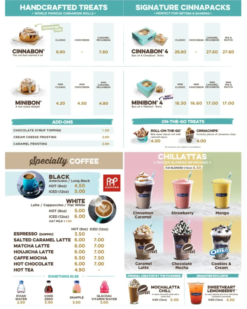 CINNABON MENU