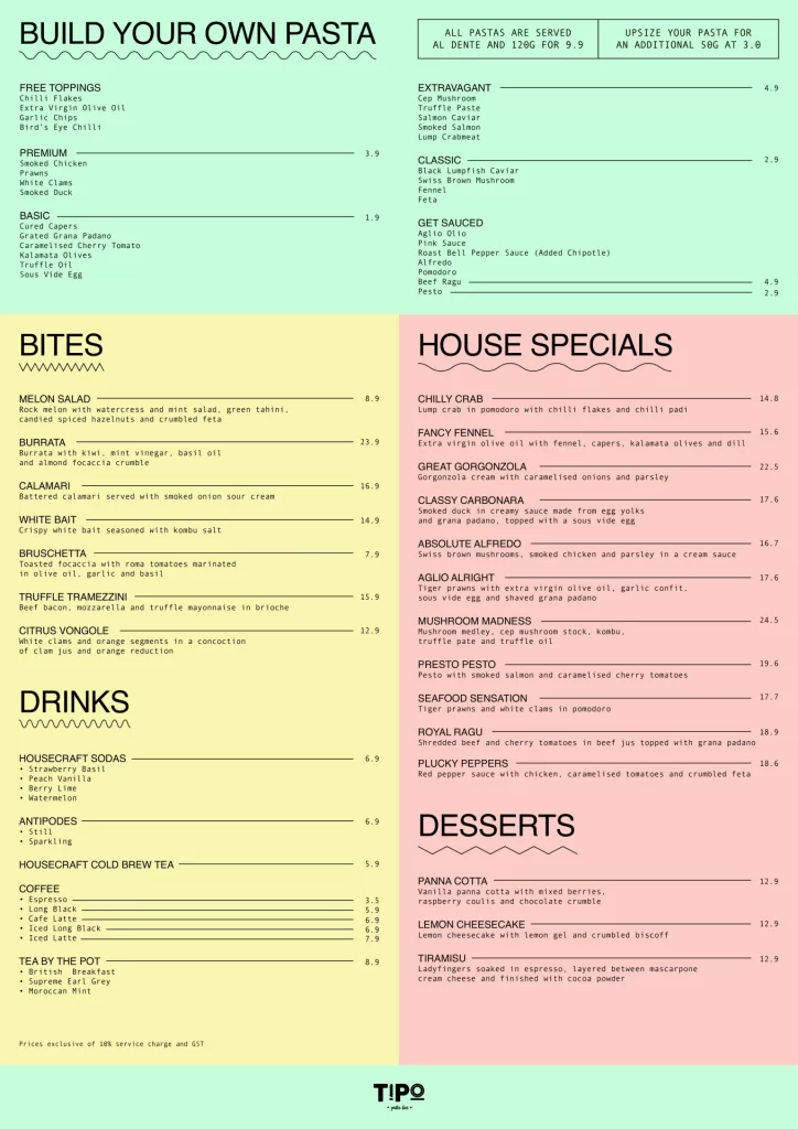 PASTA BAR MENU