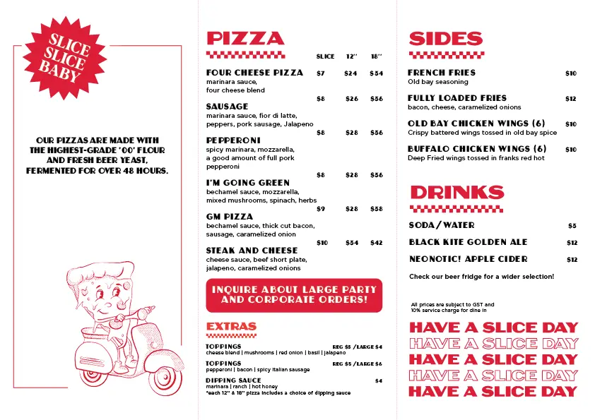 SONNY’S PIZZA MENU