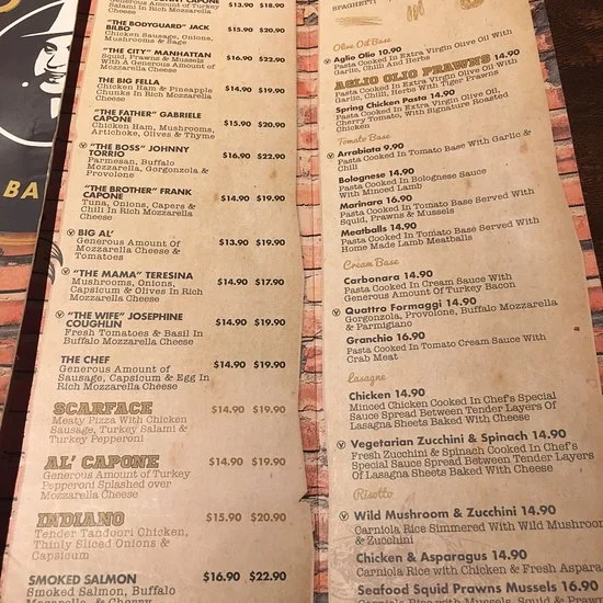 AL CAPONE’S MENU WITH PRICES SINGAPORE 2025