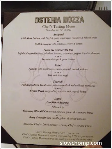 OSTERIA MOZZA MENU