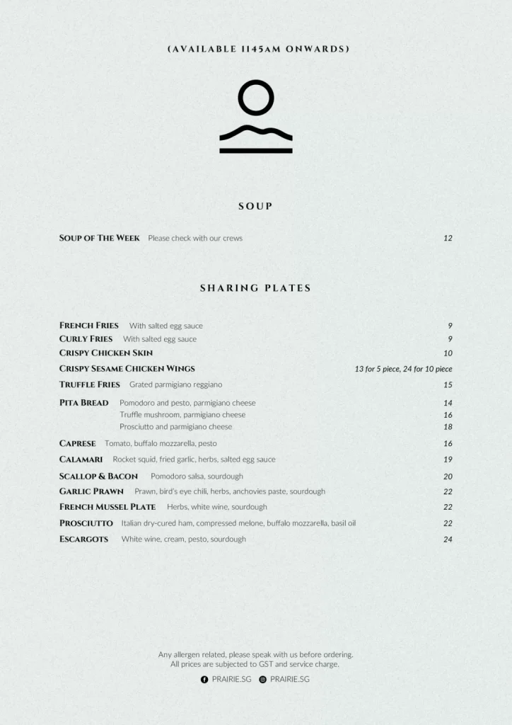 PRAIRIE BY CRAFTSMEN MENU