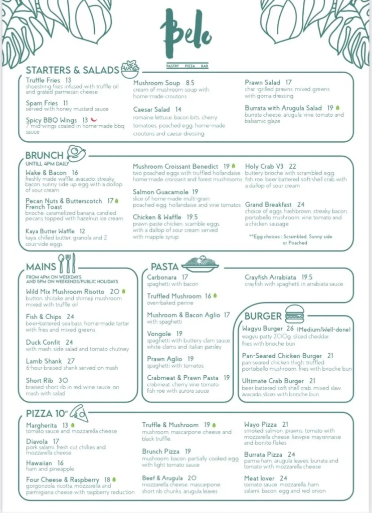 BELO CAFE & PIZZA BAR MENU