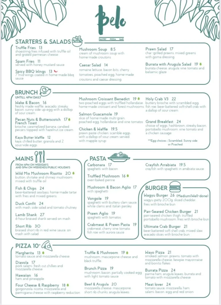 BELO CAFE & PIZZA BAR MENU