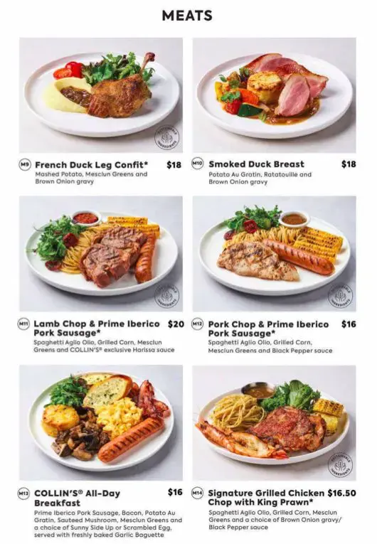 Collins meat menu 