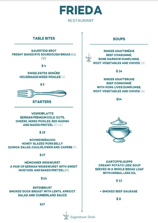 FRIEDA MENU